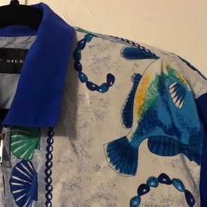 Whimsical 1980s vintage silk fish bomber jacket